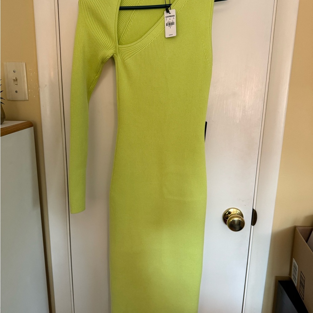 Express Lime Green Ribbed Knit Dress